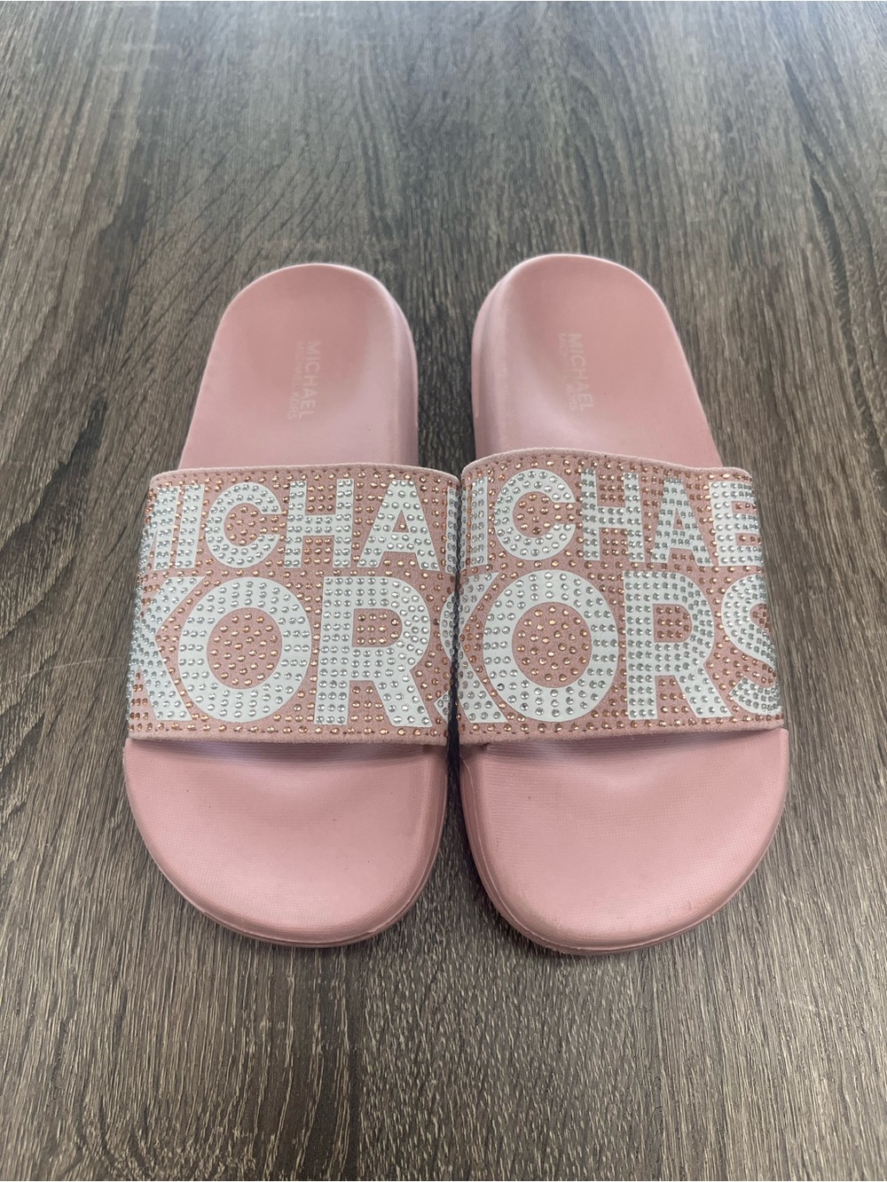 Michael Kors Blush Pink Crystal Logo Slide Sandals Girls Size 2